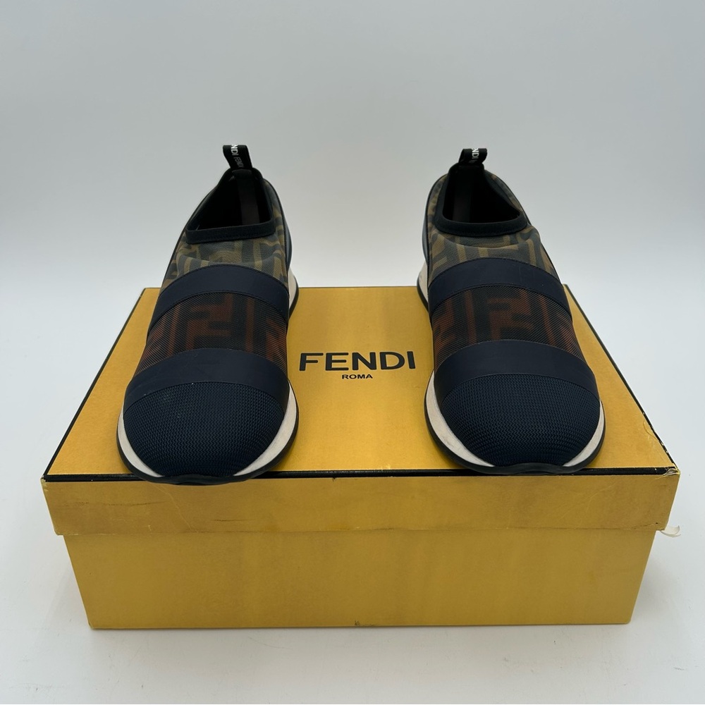Fendi Women’s Blue and Tan Slip-On Sneakers